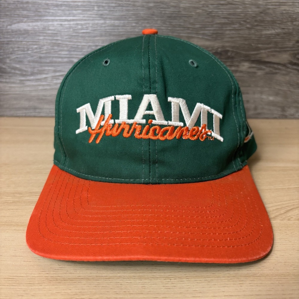 VINTAGE Miami Hurricanes Hat Cap Snap Back Green Orange NCAA Football Mens 90s